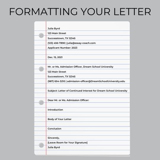 Example of how to format your letter of continued interest.