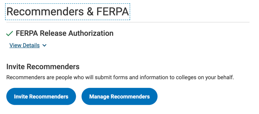 Recommender & FERPA section When Completing the Common App