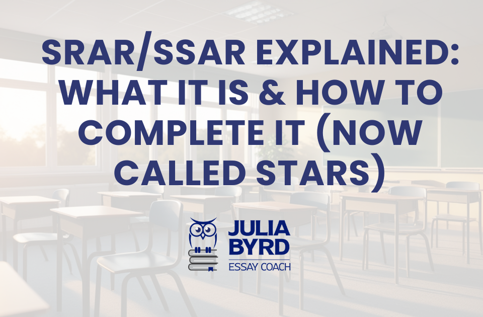 Student reviewing SRAR/SSAR/STARS transcript requirements for college applications
