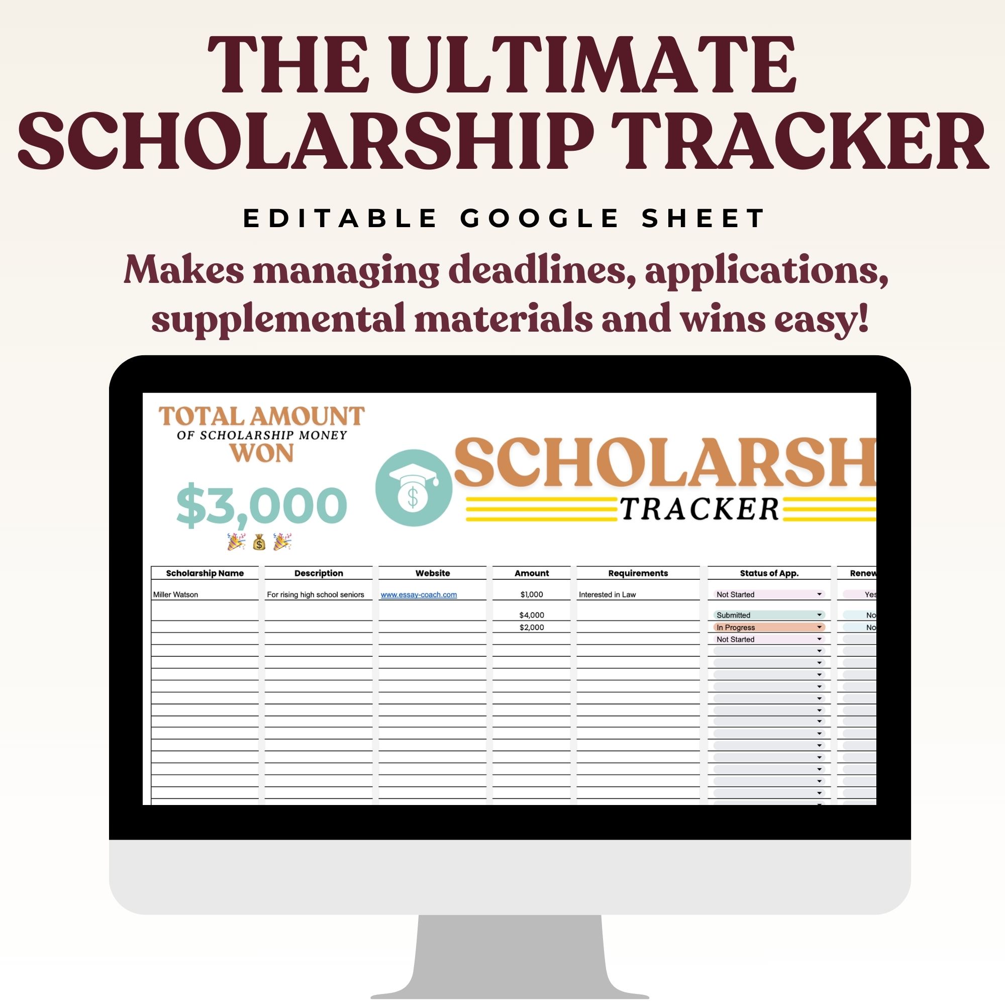 Scholarship Tracker Google Sheet